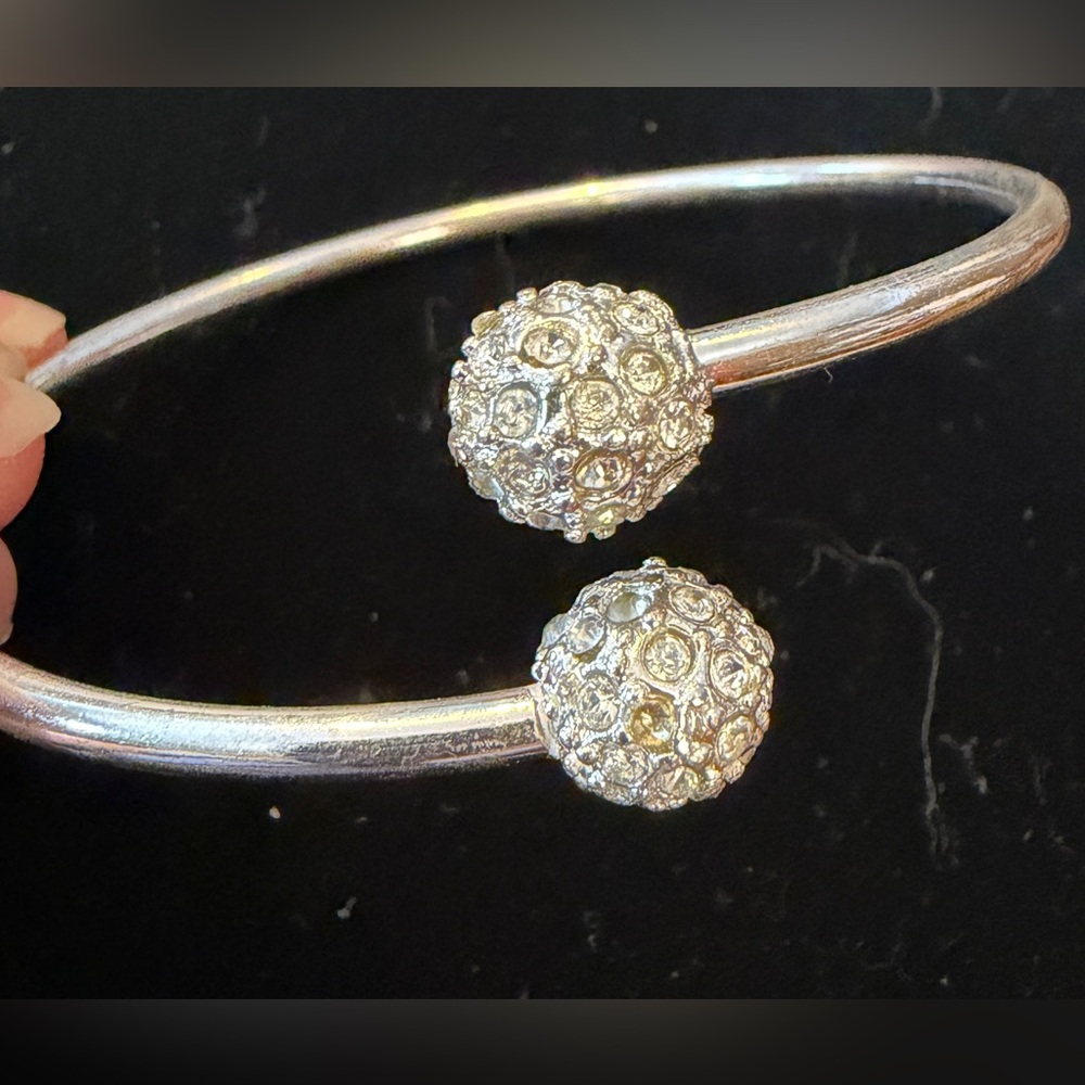 Crystal Pave Rhinestone Ball Cuff silver Bracelet - Picture 2 of 5